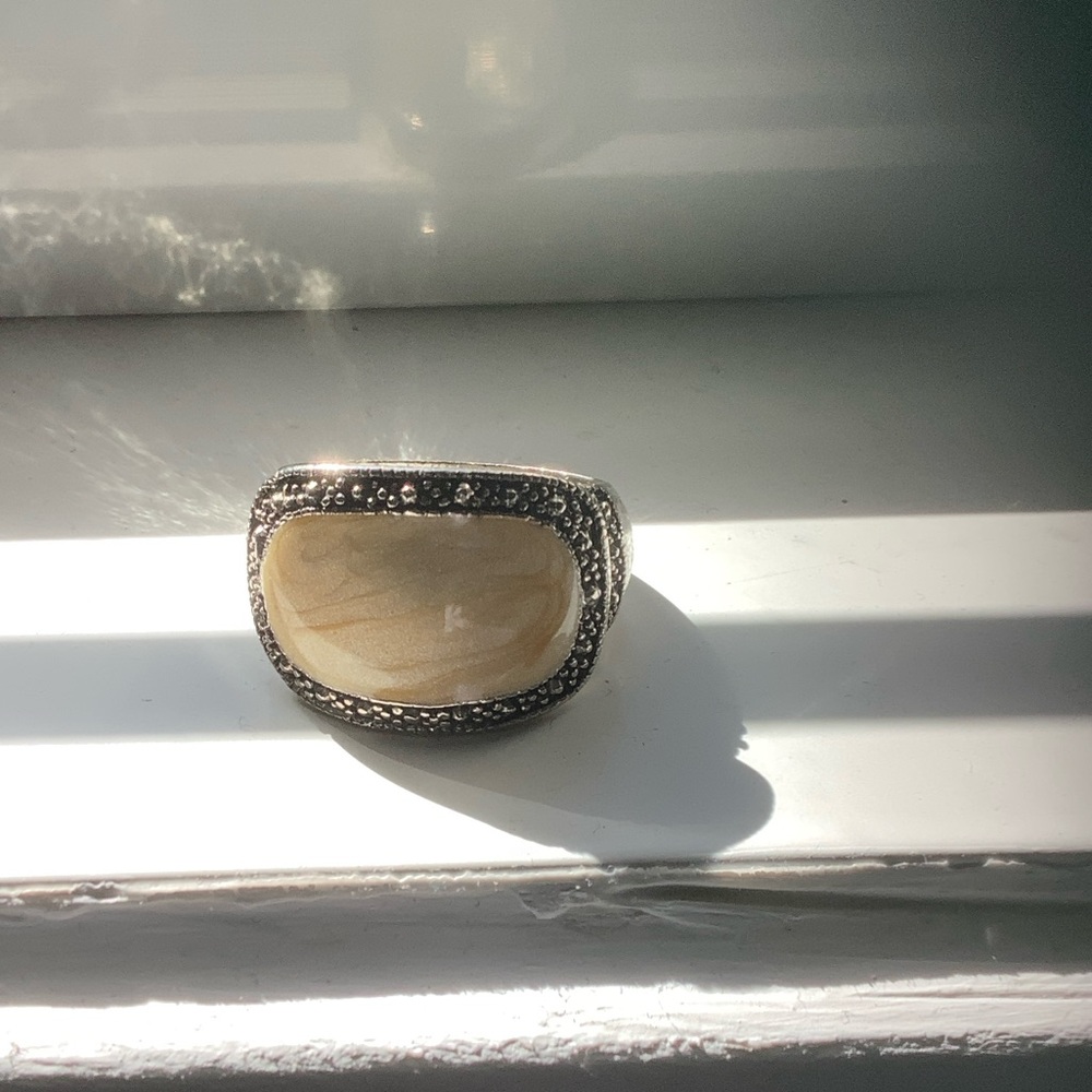 Silver Ring with Cream Accent